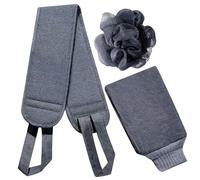 Shower Body Scrubber - 3 PCS Body Cleaning Kit, Flower Ball Combo, Duals Surfaces Exfoliatings Accessories with Back Scrub Strap | Complete Wash Care System for Bathroom Spa Home Daily Hygiene