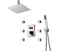 Shower Body Sprays Systems 10 Inch Rain Shower Head with 6 Body Sprays & Hand Shower 3-Function Rain Mixer Shower Set Chrome,B