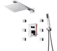 Shower Body Sprays Systems 10 Inch Rain Shower Head with 6 Body Sprays & Hand Shower 3-Function Rain Mixer Shower Set Chrome,A