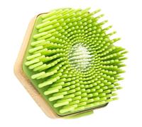Shower Brush Light Green Wood Silicone Body Scrubber for Travel Home | Long Handled Silicone Massage Bath Brush, Exfoliating Cleansing Design