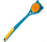 Shower Brush with 40cm Non-Slip Handle, Soft Bristles for Gentle Skin Contact and Silicone Teeth for Scalp Stimulation, Hanging Hole for Air Drying (Blue)
