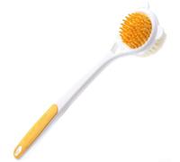 Shower Brush with 40cm Non-Slip Handle, Soft Bristles for Gentle Skin Contact and Silicone Teeth for Scalp Stimulation, Hanging Hole for Air Drying (White)