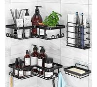 Shower Caddy, 4 Pack Corner Shelf Bathroom Storage, Bathroom Shelf Adhesive Shower Shelf, Stainless Steel Bathroom Accessory, Bathroom Shelves Organiser No Drilling, Shower Storage with Soap Holder