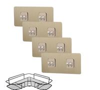 Shower Caddy Adhesive Hooks Replacement,Strong Adhesive Hooks,Gold Double Claw Sticky Hook(No Drilling) Waterproof Bathroom Hook for Home,Bathroom Shower Caddy Kitchen Rack Storage Shelves(Gold,4 Pcs)