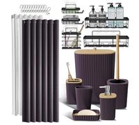 Shower Caddy and Bathroom Accessories Set, 25PC Bathroom Accessory Set with Shower Caddy for Bathroom Storage, Purple Shower Curtain Set, Toilet Brush, Trash Can, Soap Dispenser, Toothbrush holder