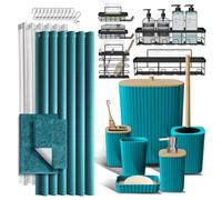 Shower Caddy and Bathroom Accessories Set with Bath Rugs, 27PC Bathroom Accessory Set with Shower Caddies Teal Bath Rugs, Shower Curtain Set, Toilet Brush, Trash Can, Soap Dispenser, Toothbrush holder