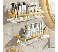 Shower Caddy,Bathroom Shelf No Drilling Shelves Transparent Acrylic Shower Shelves Wall Mounted with Towel Shelf Storage Rack Extremely Durable Shelf/Gold 30Cm 2 Layer