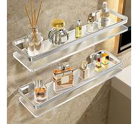 Shower Caddy,Bathroom Shelf No Drilling Shelves Transparent Acrylic Shower Shelves Wall Mounted with Towel Shelf Storage Rack Extremely Durable Shelf/Silver 50Cm 2 Layer