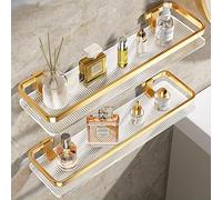 Shower Caddy,Bathroom Shelf No Drilling Shelves Transparent Acrylic Shower Shelves Wall Mounted with Towel Shelf Storage Rack Extremely Durable Shelf/Gold 50Cm 2 Layer