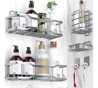 Shower Caddy Bathroom Shelves, The Athena Silken 4 Set, 40LB Capacity, Adhesive Tape - No Drill - Rustproof -Gorgeous Powder Coated 304 Stainless Steel Shower Organizer for kitchen & Home Decor - Grey