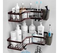 Shower Caddy Corner Organizer: 2Pack Adhesive Shower Shelf Essentials - No Drilling Stainless Steel Bathroom Storage Rack with Hooks and Toothpaste Holder - Shower Accessories