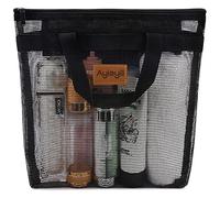 Shower Caddy Portable, Mesh Shower Caddy Tote Bag Quick Dry Hanging Toiletry and Bath Organizer for College Dorm, Gym, Beach, Travel or Camping with Zipper (Black)