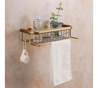 Shower Caddy Shelf with Towel Bar - Durable Wall-Mounted Organizer for Toiletries and Accessories, Antique Brass Finish