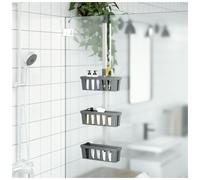 Shower Caddy Silver Aluminium 3-Tier Adjustable 30x15x67-105cm PS/PP Lightweight