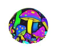 Shower Cap, 1 Pack for Trippy Moon Meditation Mushrooms Reusable Double Layers Waterproof Shower Cap For Women Girls Curly Long Hair With Elasticized Rope