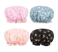 Shower Cap, 4 Pcs Shower Caps for Women Double Layer Waterproof Hair Cap Elastic Band Shower Cap reusable shower cap Ruffled Edge Covering Ears for Girls and Women for Bathing, Cooking, Skin Care,Spa