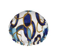 Shower Cap,Abstract Blue And Gold Spots And Circles Hand Drawn Double Waterproof Bathing Cap,Elastic Reusable Shower Cap,Bath Caps Nightcap