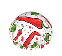 Shower Cap,Art Hot Pepper Reusable Bath Shower Caps For Women Long Hair,Double Layer Waterproof Bathing Shower Hat Hair Protector For Kids Girls Women,1 Pack