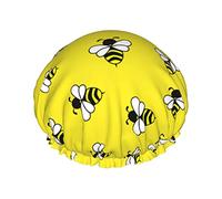 Shower Cap, Bee Reusable Bath Shower Caps For Women Long Hair, Double Layer Waterproof Bathing Shower Hat Hair Protector For Kids Girls Women, 1 Pack