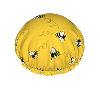 Shower Cap,Bee Reusable Bath Shower Caps For Women Long Hair,Double Layer Waterproof Bathing Shower Hat Hair Protector For Kids Girls Women,1 Pack