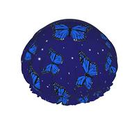 Shower Cap Blue Butterfly Reusable Bath Shower Caps For Women Long Hair,Double Layer Waterproof Bathing Shower Hat Hair Protector For Kids Girls Women,1 Pack