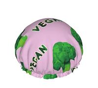 Shower Cap Broccoli Vegan Green Pink Reusable Bath Cap Elastic Bathing Shower Hat Soft Waterproof For Hair Caps Of All Hair Lengths