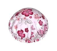 Shower Cap Butterfly Flowers Reusable Bath Shower Caps For Women Long Hair, Double Layer Waterproof Bathing Shower Hat Hair Protector For Kids Girls Women, 1 Pack