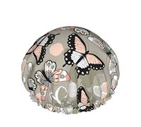 Shower Cap, Butterfly Seamless Reusable Bath Shower Caps For Women Long Hair, Double Layer Waterproof Bathing Shower Hat Hair Protector For Kids Girls Women, 1 Pack
