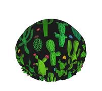 Shower Cap, Cactus Green Reusable Bath Shower Caps For Women Long Hair, Double Layer Waterproof Bathing Shower Hat Hair Protector For Kids Girls Women, 1 Pack