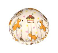 Shower Cap Cartoon Cute Corgi Dogs Bath Caps Waterproof Hair Cap Double Layer Lightweight Shower Caps For Women Men Kids Teens