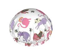 Shower Cap,Cat Reusable Bath Shower Caps For Women Long Hair,Double Layer Waterproof Bathing Shower Hat Hair Protector For Kids Girls Women,1 Pack