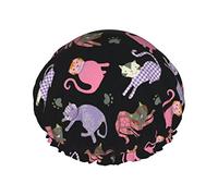 Shower Cap,Cat Reusable Bath Shower Caps For Women Long Hair,Double Layer Waterproof Bathing Shower Hat Hair Protector For Kids Girls Women,1 Pack