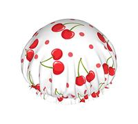 Shower Cap Cherry Reusable Bath Shower Caps For Women Long Hair, Double Layer Waterproof Bathing Shower Hat Hair Protector For Kids Girls Women, 1 Pack