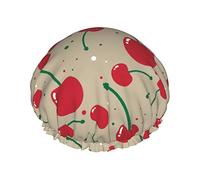 Shower Cap Cherry Reusable Bath Shower Caps For Women Long Hair, Double Layer Waterproof Bathing Shower Hat Hair Protector For Kids Girls Women, 1 Pack