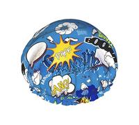 Shower Cap Comic Book Explosion Reusable Bath Shower Caps For Women Long Hair,Double Layer Waterproof Bathing Shower Hat Hair Protector For Kids Girls Women,1 Pack