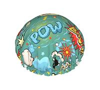 Shower Cap Comic Book Explosion Reusable Bath Shower Caps For Women Long Hair Double Layer Waterproof Bathing Shower Hat Hair Protector For Girls Women 1 Pack