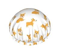 Shower Cap Corgi Reusable Bath Shower Caps For Women Long Hair, Double Layer Waterproof Bathing Shower Hat Hair Protector For Kids Girls Women, 1 Pack