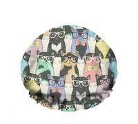 Shower Cap Cute Cats Seamless Pattern with Hipster Cute Cats Tie Glasses Waterproof Shower Cap Adult Hair Cap for All Hair