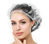 Shower Cap Disposable 50 Pcs 44CM Elastic Bath Cap Large Thick Clear Waterproof Plastic Elastic Hair Bath Caps for Women Men Kids Hotel and Hair Solon, Travel Spa, Home Use