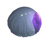 Shower Cap Double Layer Reusable Lightweight Soft Shower Cap for Women Purple Galaxy Stars