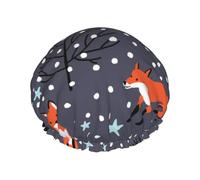Shower Cap,Double Waterproof Bathing Cap,Elastic Reusable Shower Cap,Bath Caps Nightcap,Red Fox In The Night