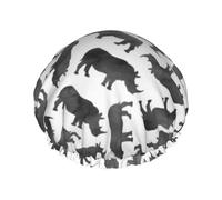 Shower Cap,Double Waterproof Bathing Cap,Elastic Reusable Shower Cap,Bath Caps Nightcap,Watercolor Rhinos Print