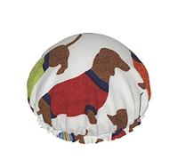Shower Cap,Dressed Dachshund Double Waterproof Bathing Cap,Elastic Reusable Shower Cap,Bath Caps Nightcap