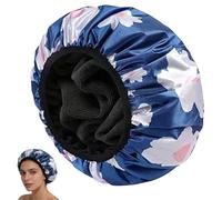 Shower Cap, Extra Large Triple Layer Bathing Cap Reusable Terry Cloth Lined with Dry Hair Function for Women Microfiber Terry Cloth Silky Satin 100% Waterproof Reusable Long Hair Bath Caps