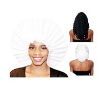 Shower Cap,Extra Large Triple Layer Bathing Cap with Dry Hair Function Terry Cloth Silky Satin 100% Waterproof, Middle Layer Water Insulation Exterior Gloss (White,5pcs)