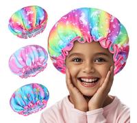 Shower Cap for Kids Reusable Waterproof, 3 Pcs Unicorn Toddler Shower Cap for Girls Women, Cute Elastic Hair Cap for Shower, Double Layer Protection Kids Shower Caps, Ideal for All Hair Lengths