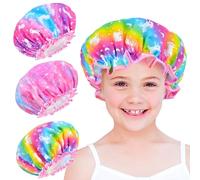 Shower Cap For Kids Toddler Girls 3 Pcs Reusable Plastic Rainbow Unicorn Shower Cap For Girls Adjustable Cute Mermaid Hair Cap Waterproof Childrens Women Head Cap For Hair
