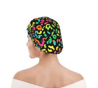 Shower Cap For Women Animal Neon Rainbow Colorful Cheetah Leopard Black