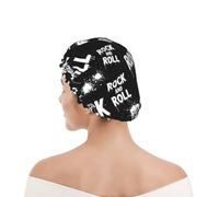 Shower Cap For Women Black And White Rock And Roll Tattoo Bath Hair Cap