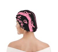 Shower Cap For Women Breast Cancer Awareness Stripes Ribbon Black Hair Cap